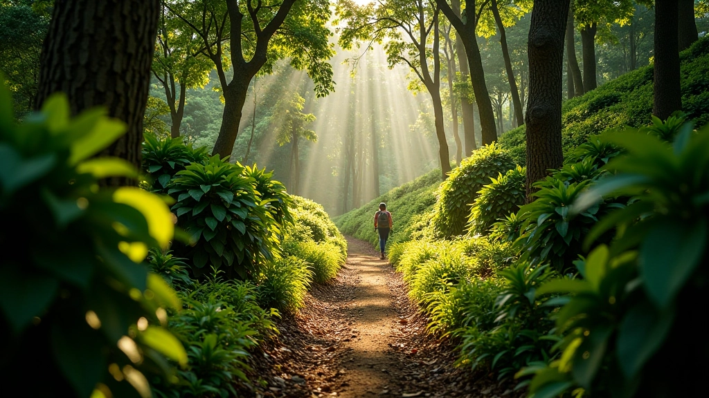 Sendero montañoso entre cafetales